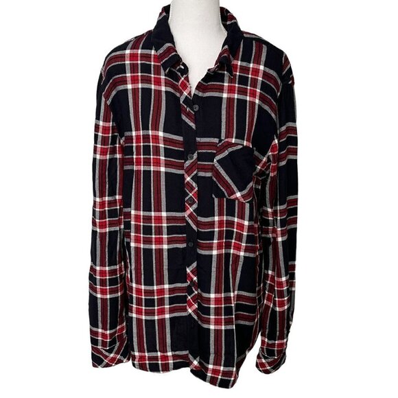 beachlunchlounge Tops - Beachlunchlounge Plaid Button-Down Long Sleeve Flannel Top (L)